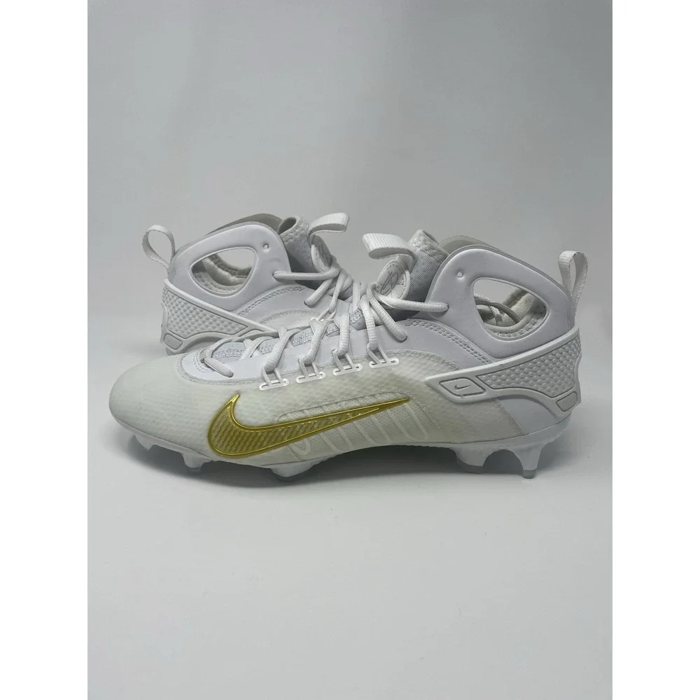 Nike Huarache 9 Elite LAX Mid Lacrosse Cleats White Gold Men's Size 12.5‎ New